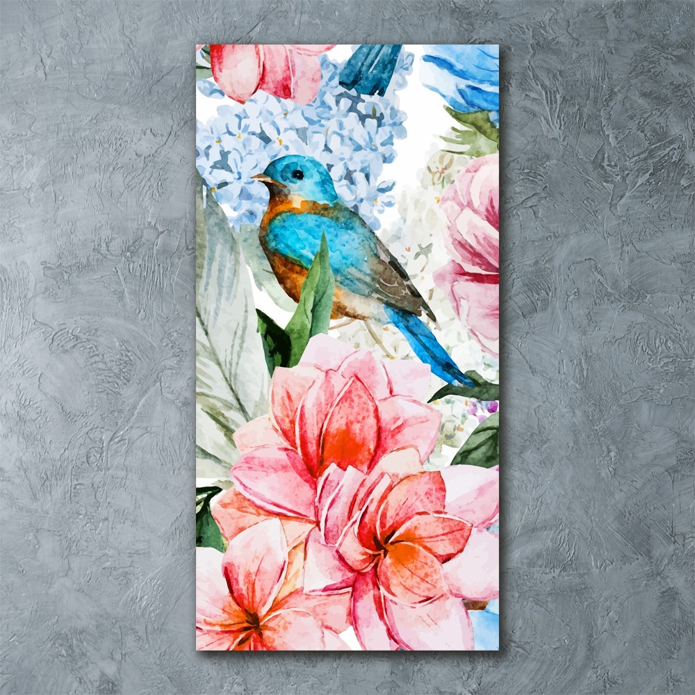 Tableau sur verre acrylique Fleurs et oiseaux