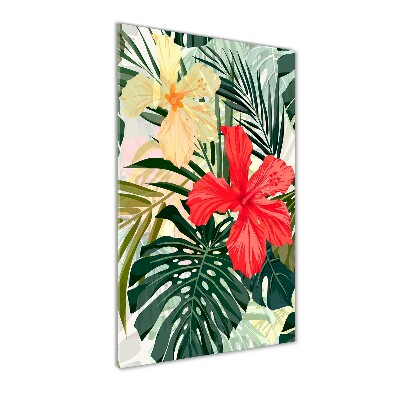 Acrylique tableau Fleurs hawaïennes roses monstera