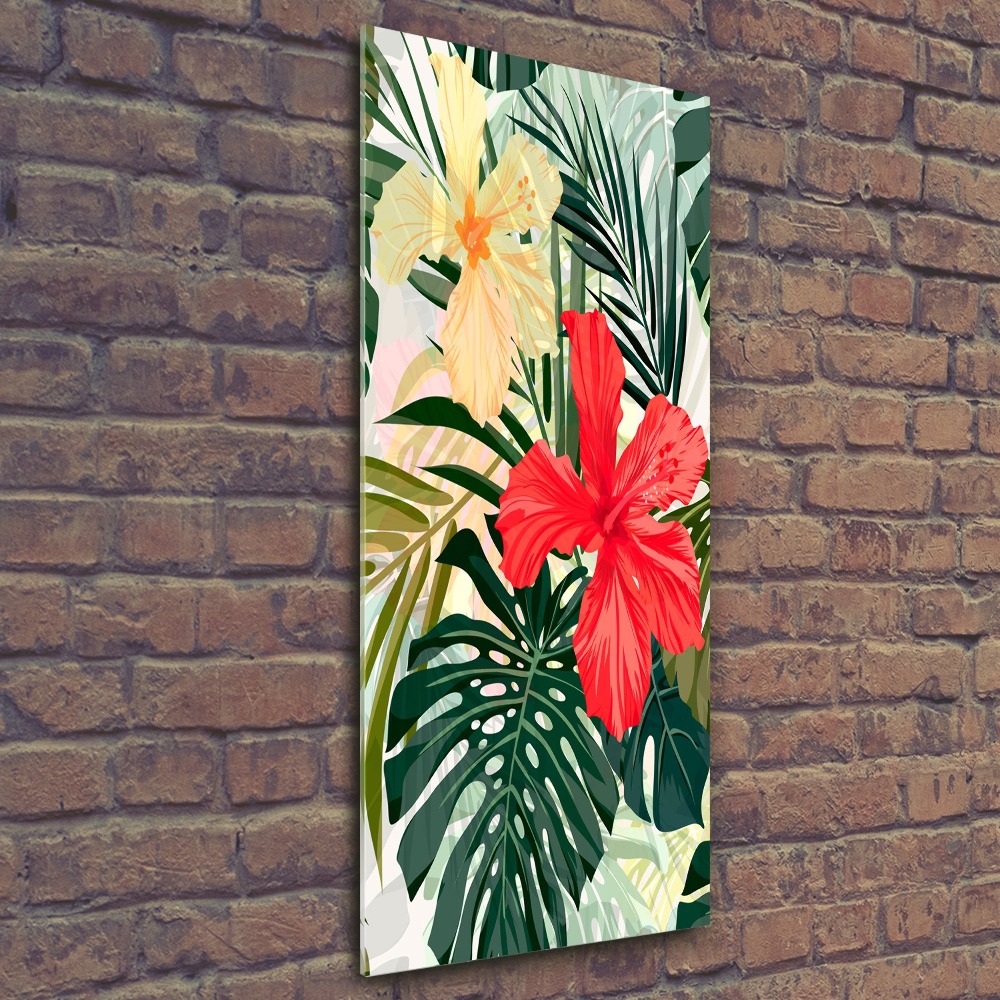 Acrylique tableau Fleurs hawaïennes roses monstera