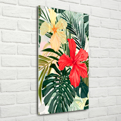 Acrylique tableau Fleurs hawaïennes roses monstera