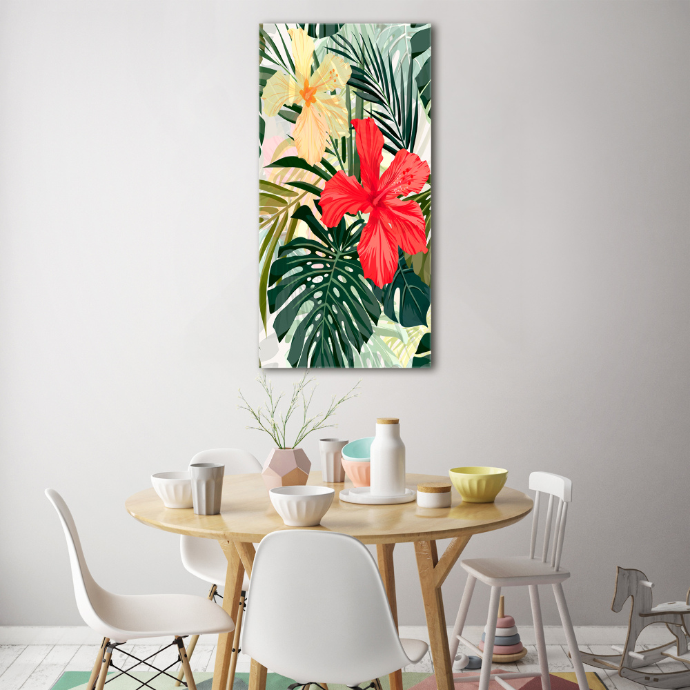 Acrylique tableau Fleurs hawaïennes roses monstera