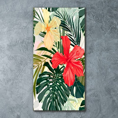 Acrylique tableau Fleurs hawaïennes roses monstera