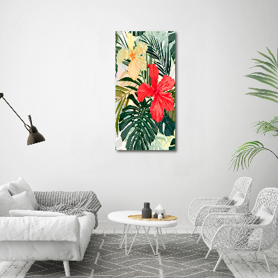 Acrylique tableau Fleurs hawaïennes roses monstera