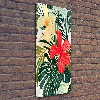 Tableau acrylique Fleurs hawaïennes roses monstera