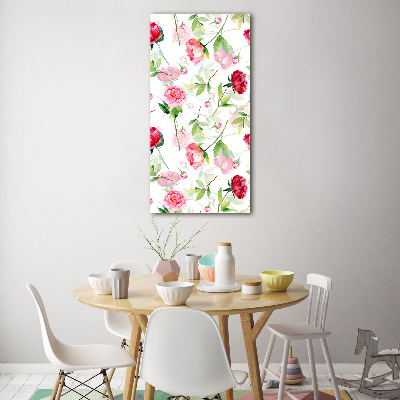 Tableau verre acrylique Roses et pivoines