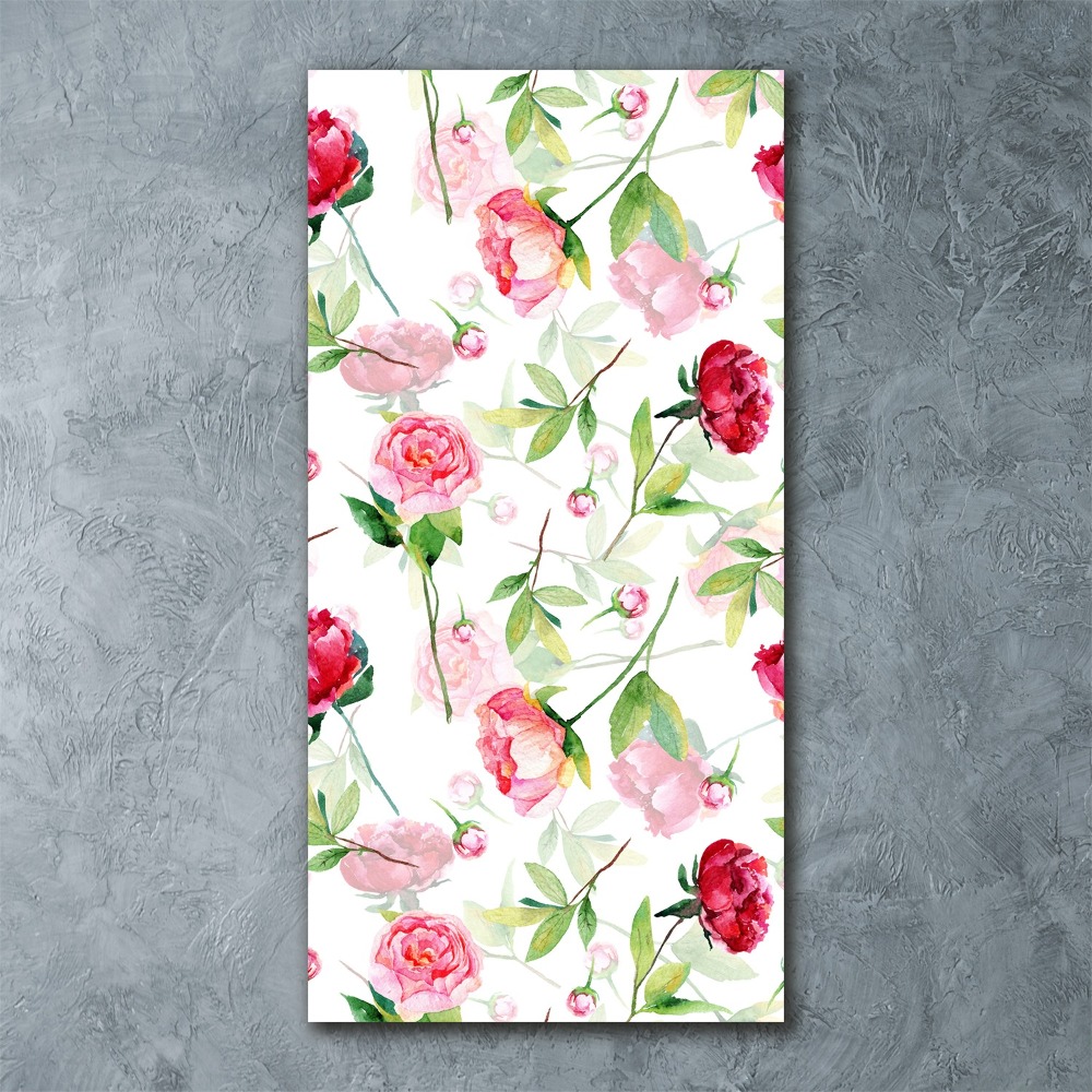 Tableau verre acrylique Roses et pivoines