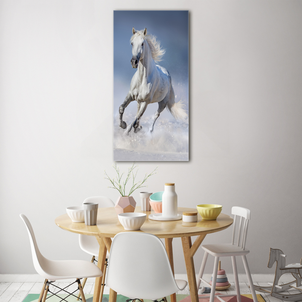 Tableau sur verre acrylique Cheval blanc au galop