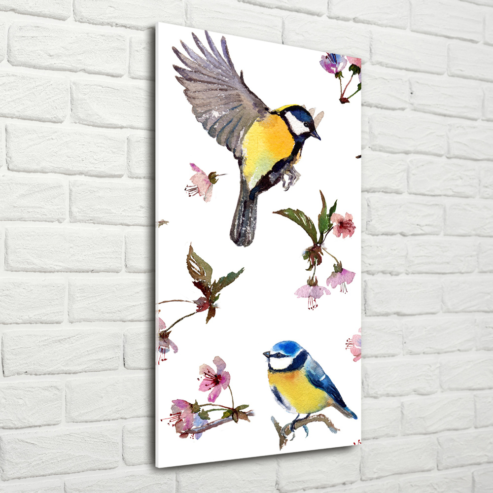 Acrylique tableau Oiseaux et fleurs