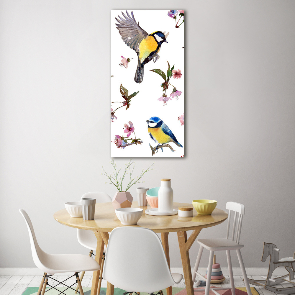 Acrylique tableau Oiseaux et fleurs