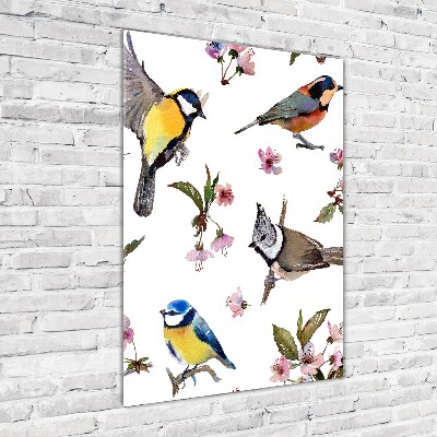 Acrylique tableau Oiseaux et fleurs