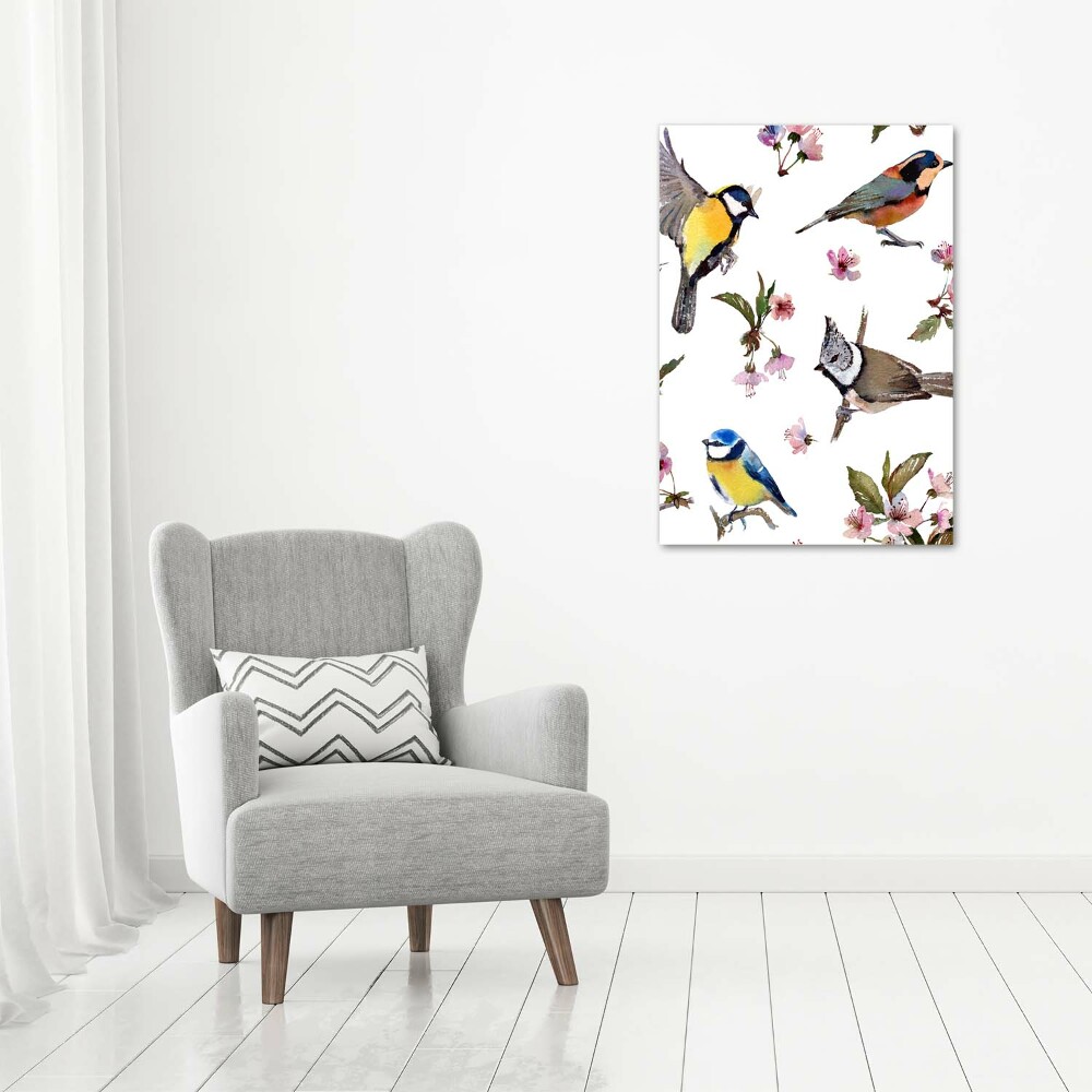 Acrylique tableau Oiseaux et fleurs