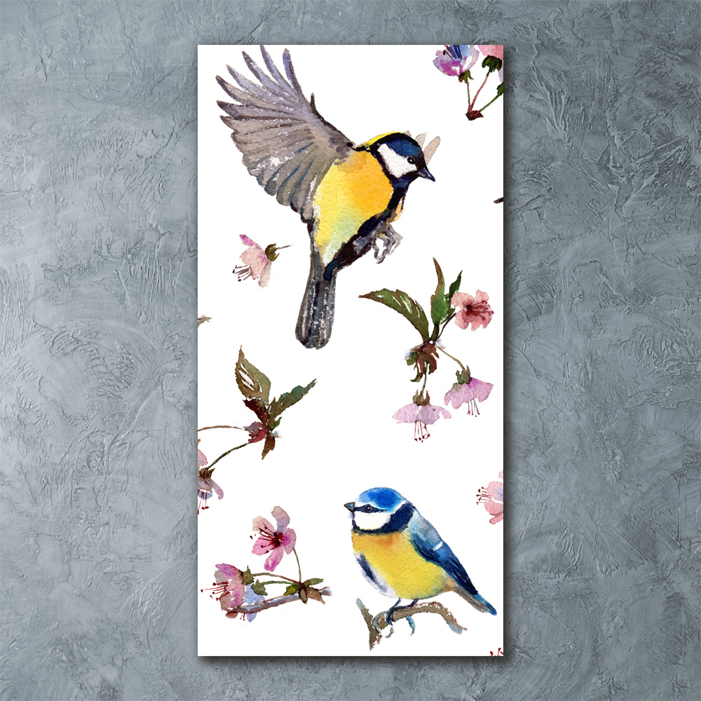 Acrylique tableau Oiseaux et fleurs