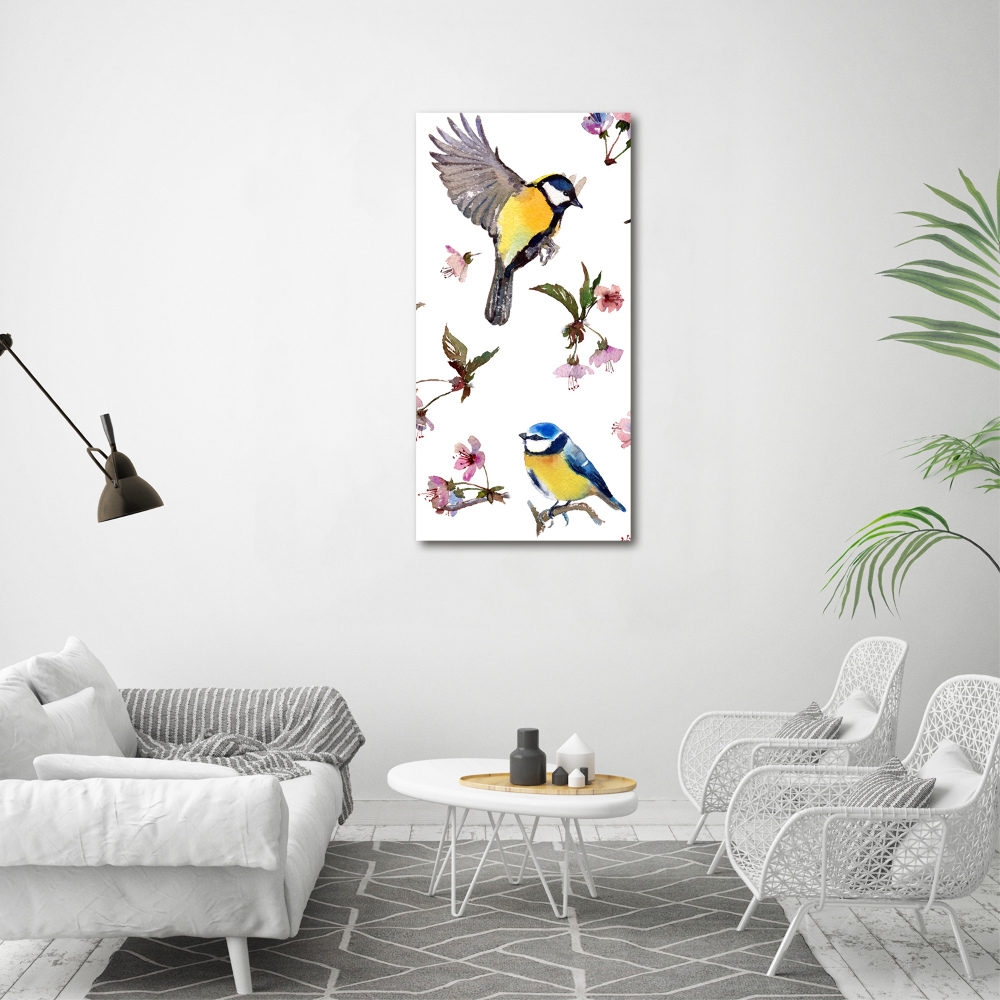 Acrylique tableau Oiseaux et fleurs