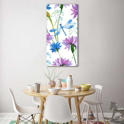 Tableau en acrylique Fleurs et libellules