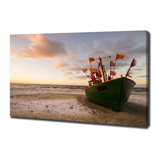 Tableau toile imprimée Bateau de pêche sur la plage