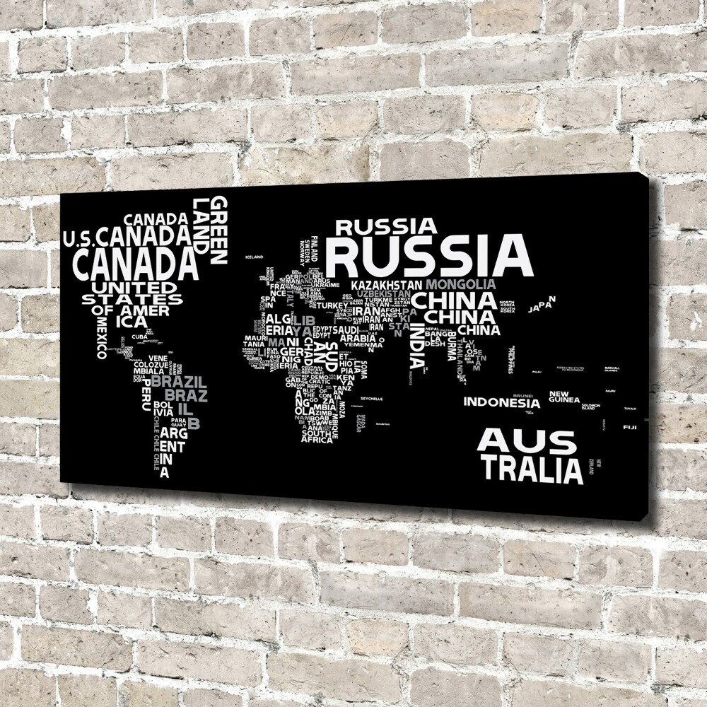 Tableau mural sur toile Inscriptions sur la carte du monde