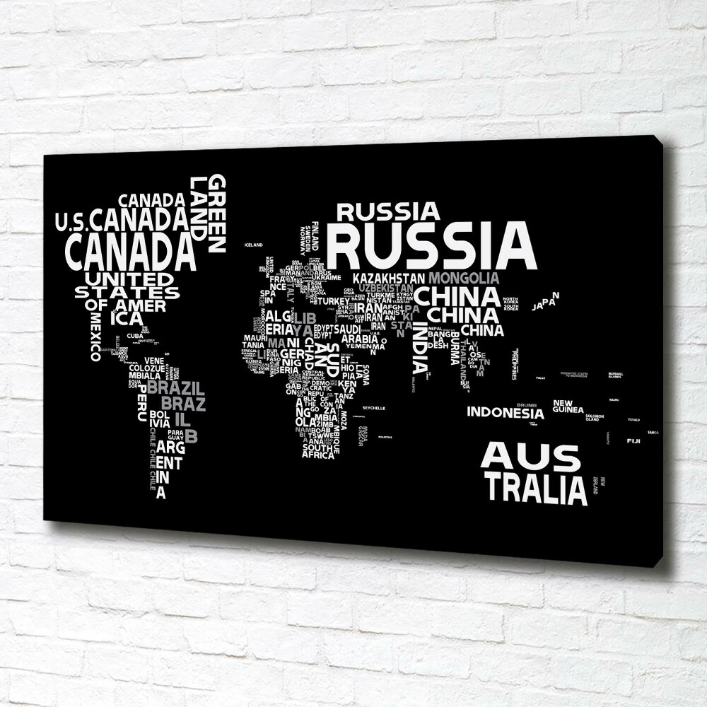 Tableau mural sur toile Inscriptions sur la carte du monde