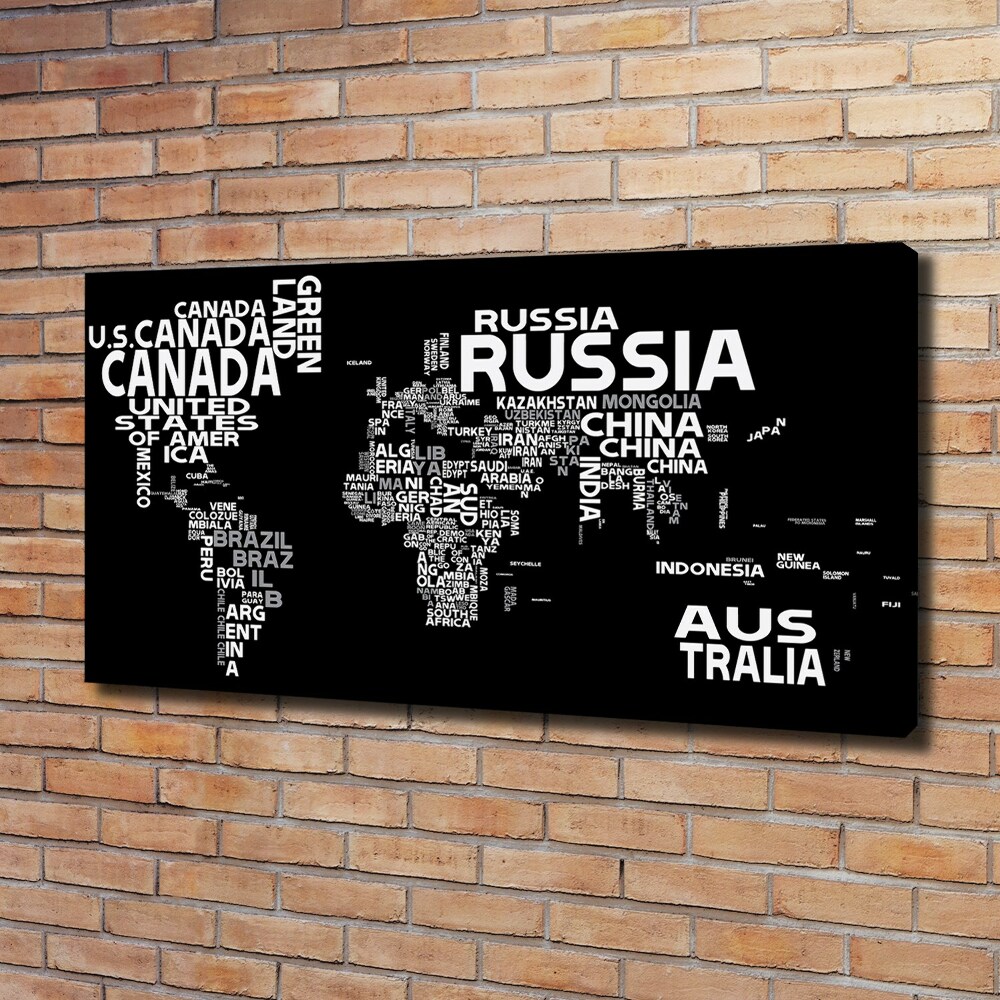 Tableau mural sur toile Inscriptions sur la carte du monde