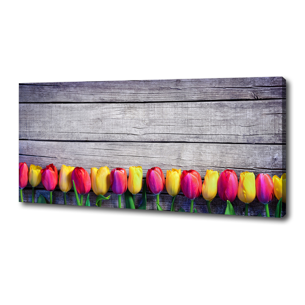 Tableau imprimé sur toile Tulipes sur bois