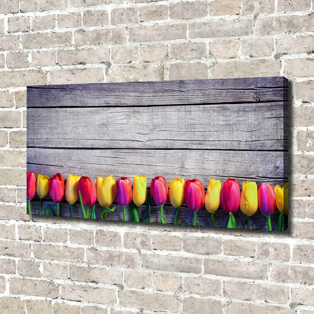 Tableau imprimé sur toile Tulipes sur bois