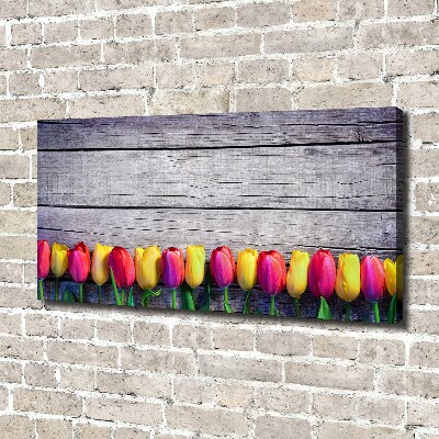 Tableau imprimé sur toile Tulipes sur bois