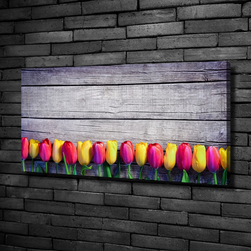 Tableau imprimé sur toile Tulipes sur bois