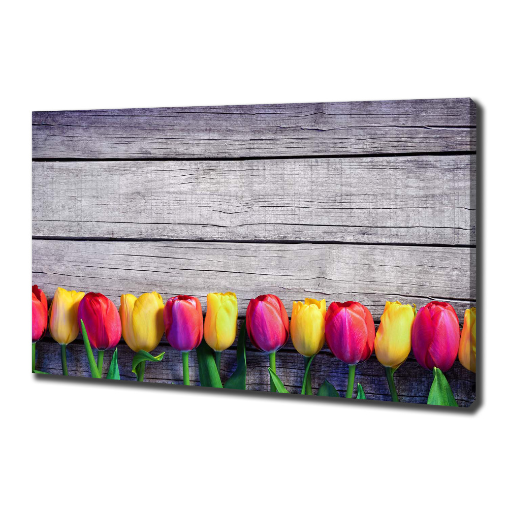 Tableau imprimé sur toile Tulipes sur bois