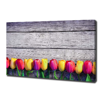 Tableau imprimé sur toile Tulipes sur bois