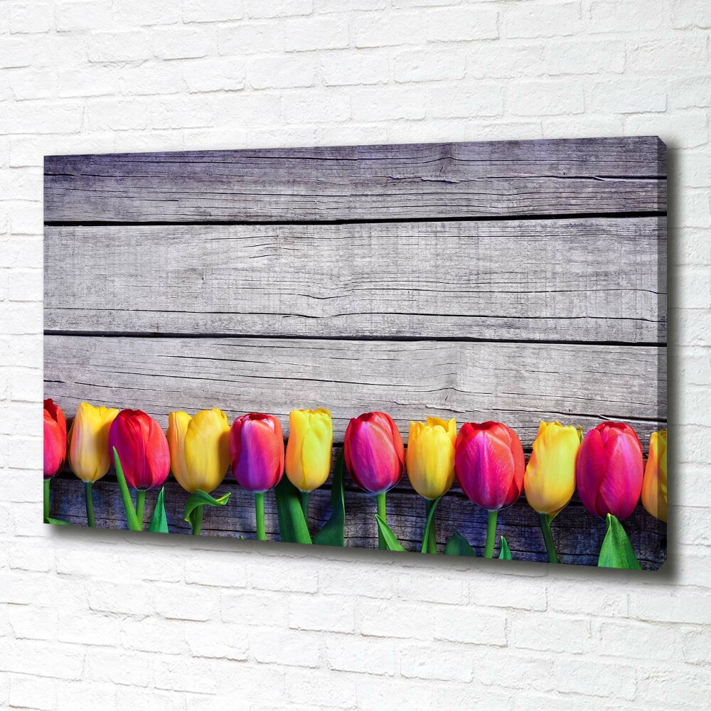 Tableau imprimé sur toile Tulipes sur bois