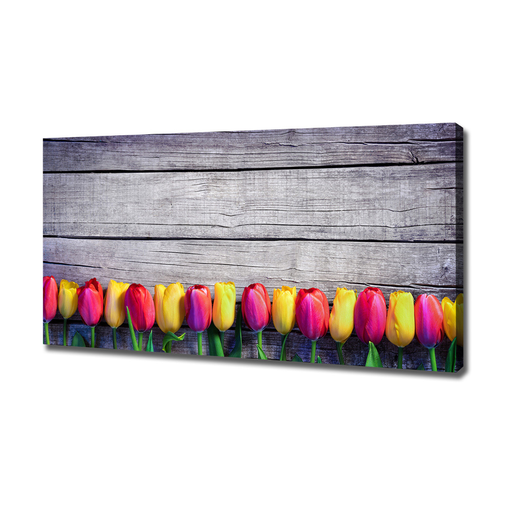 Tableau imprimé sur toile Tulipes sur bois