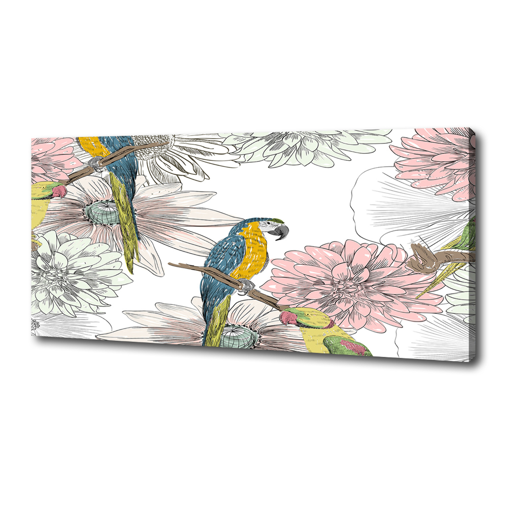 Tableau mural sur toile Perroquets et fleurs