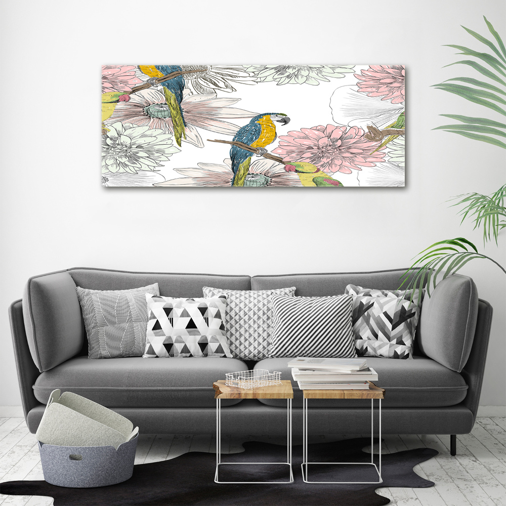 Tableau mural sur toile Perroquets et fleurs