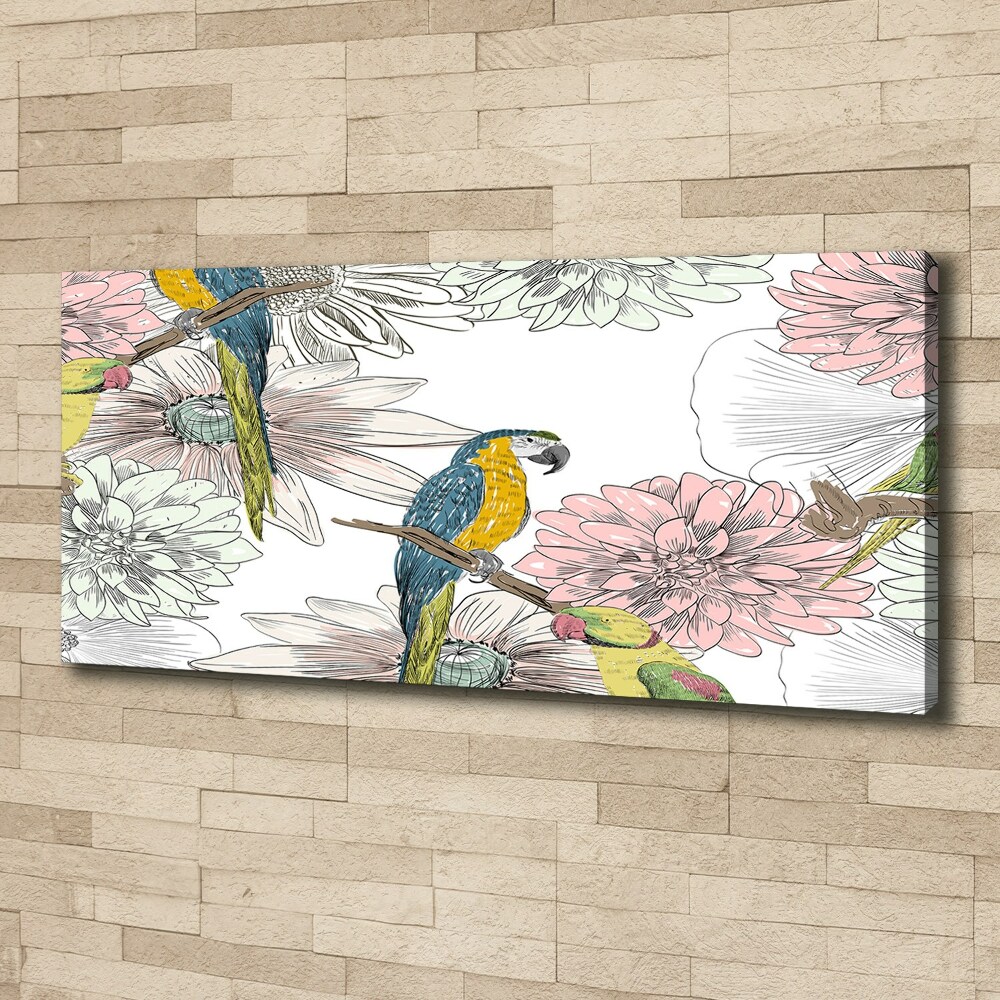 Tableau mural sur toile Perroquets et fleurs