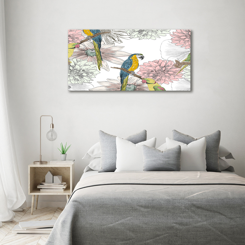 Tableau mural sur toile Perroquets et fleurs