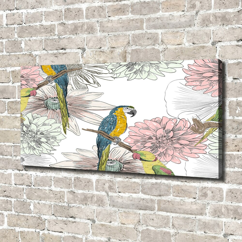 Tableau mural sur toile Perroquets et fleurs