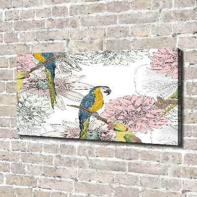 Tableau mural sur toile Perroquets et fleurs