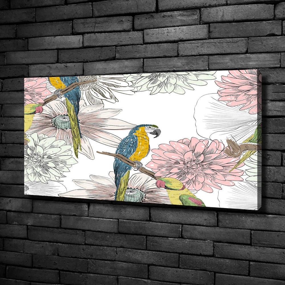 Tableau mural sur toile Perroquets et fleurs