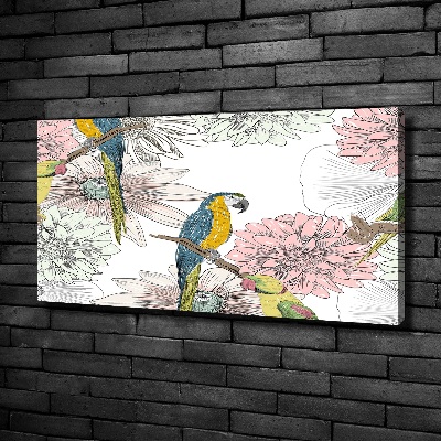 Tableau mural sur toile Perroquets et fleurs