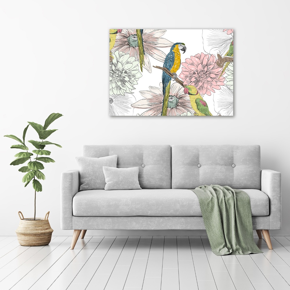 Tableau mural sur toile Perroquets et fleurs