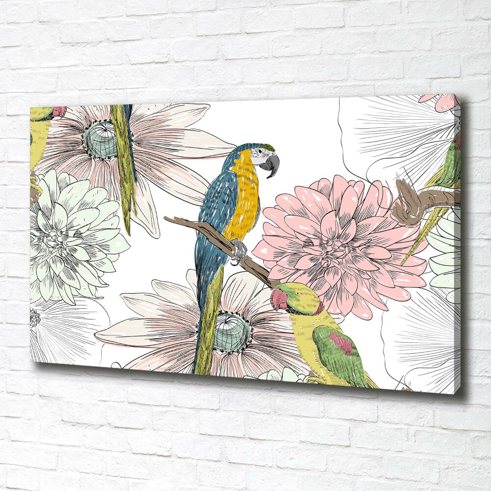 Tableau mural sur toile Perroquets et fleurs