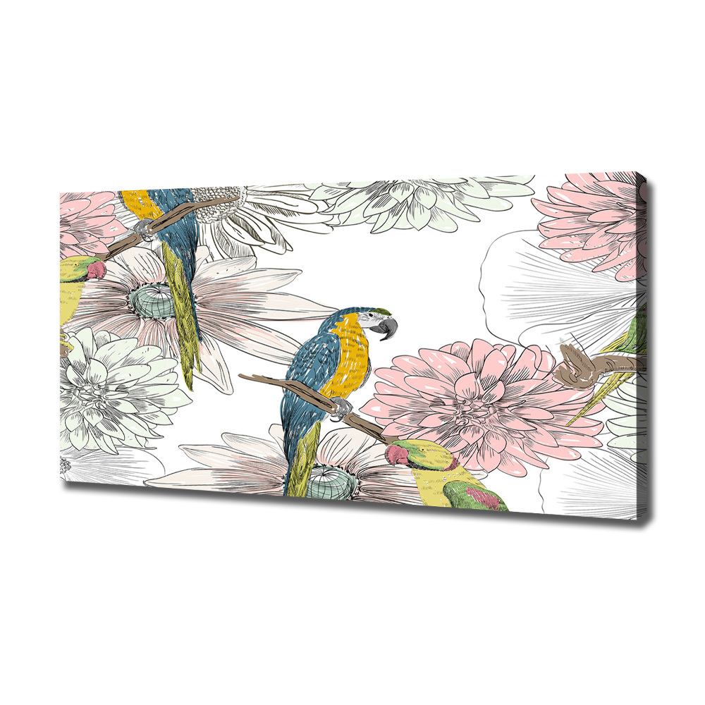 Tableau mural sur toile Perroquets et fleurs