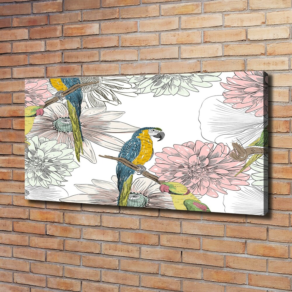 Tableau mural sur toile Perroquets et fleurs