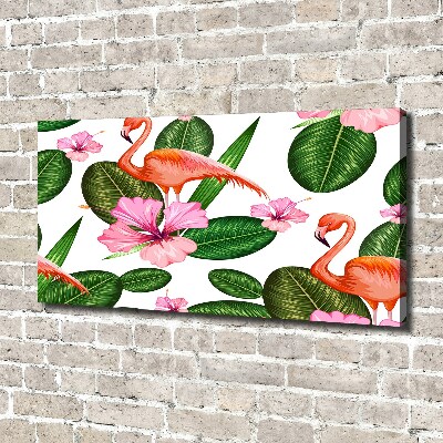 Tableau toile imprimée Flamants et plantes