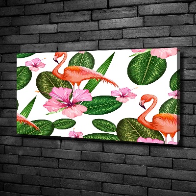 Tableau toile imprimée Flamants et plantes