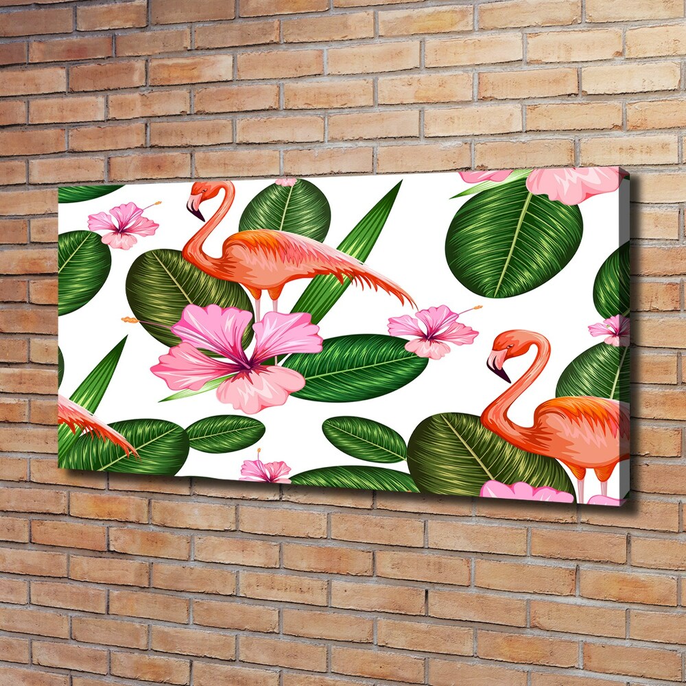 Tableau toile imprimée Flamants et plantes