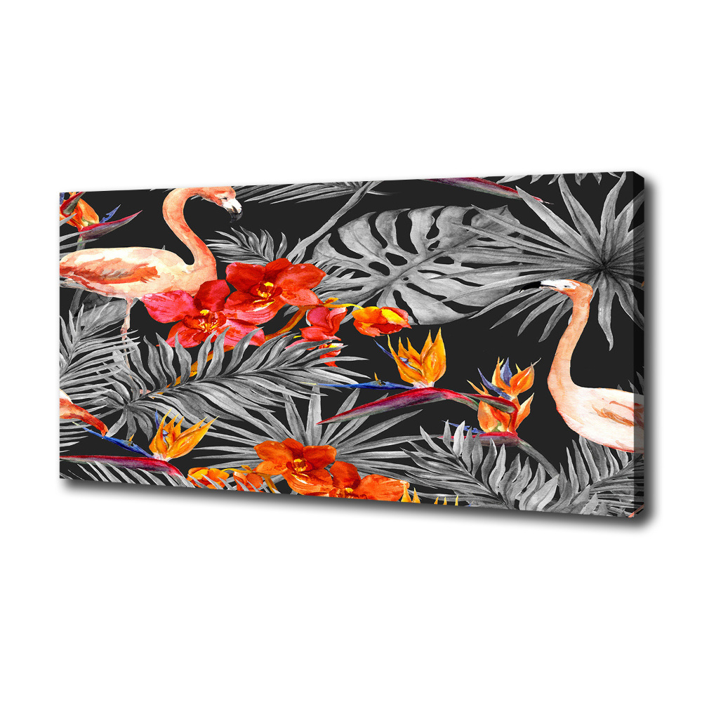 Tableau mural sur toile Flamants et fleurs