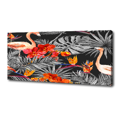 Tableau mural sur toile Flamants et fleurs