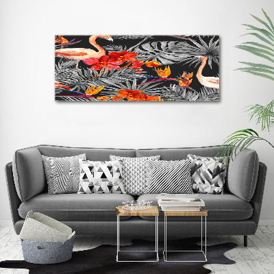 Tableau mural sur toile Flamants et fleurs