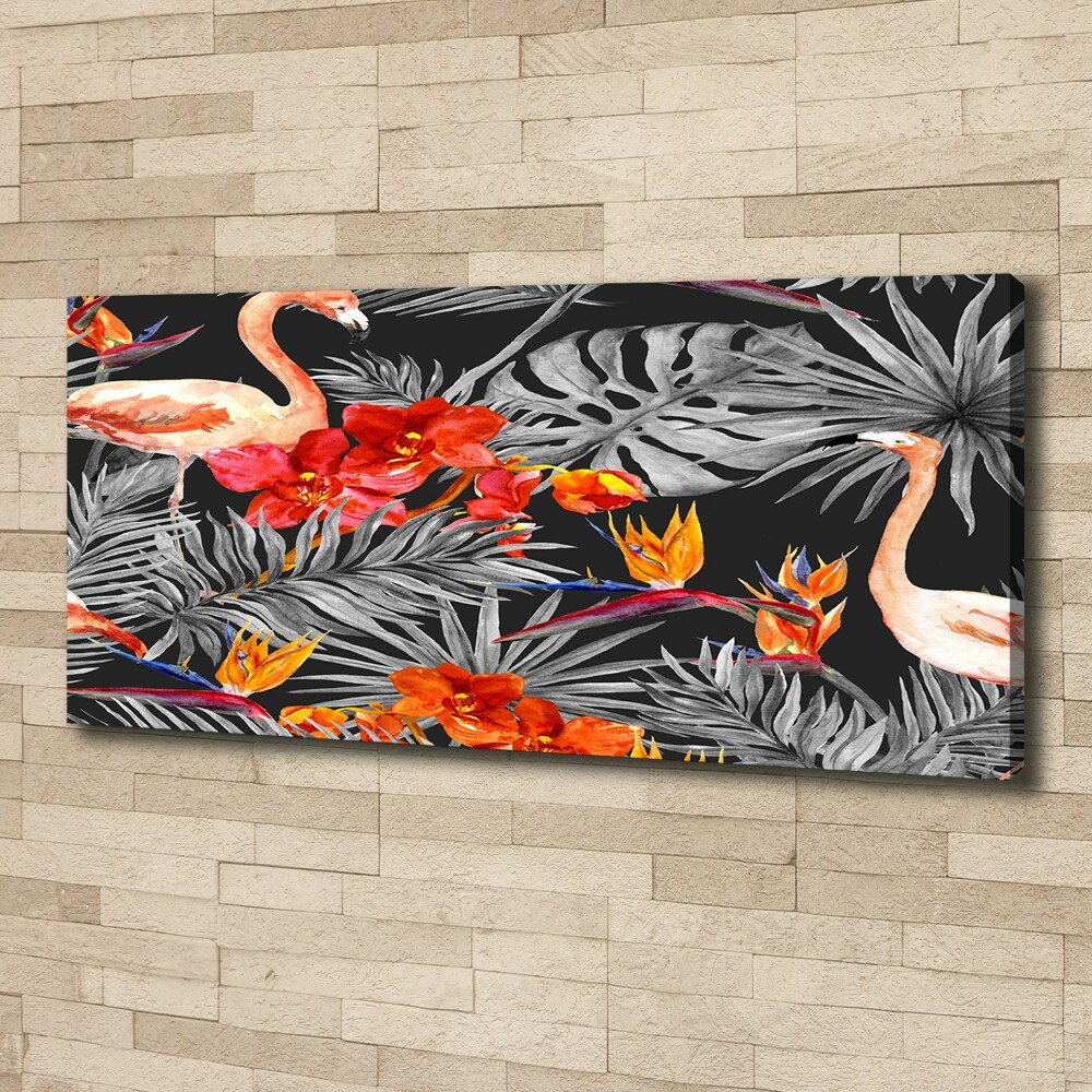 Tableau mural sur toile Flamants et fleurs