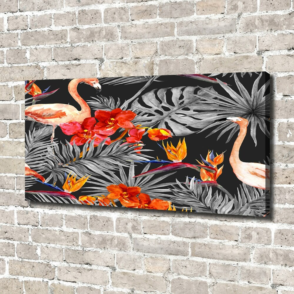 Tableau mural sur toile Flamants et fleurs